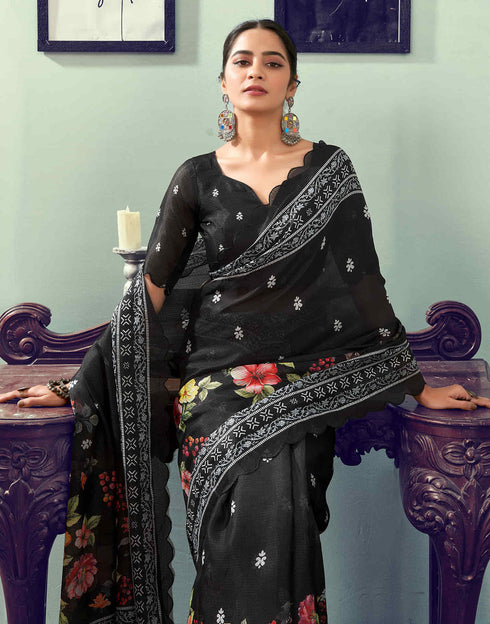 Sudathi Ready To Wear Black Printed Woven Saree